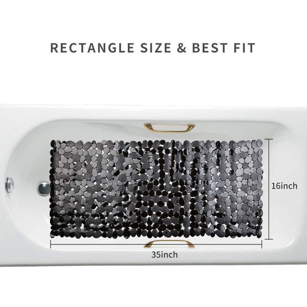 Songziming Non-Slip Pebble Bathtub Mat Black 16 W X 35 L Inches (For Smooth/Non-Textured Tubs Only) Safe Shower Mat With Drain H